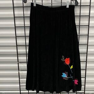 Vikki Vi Black Skirt with Colorful Floral Embroidery